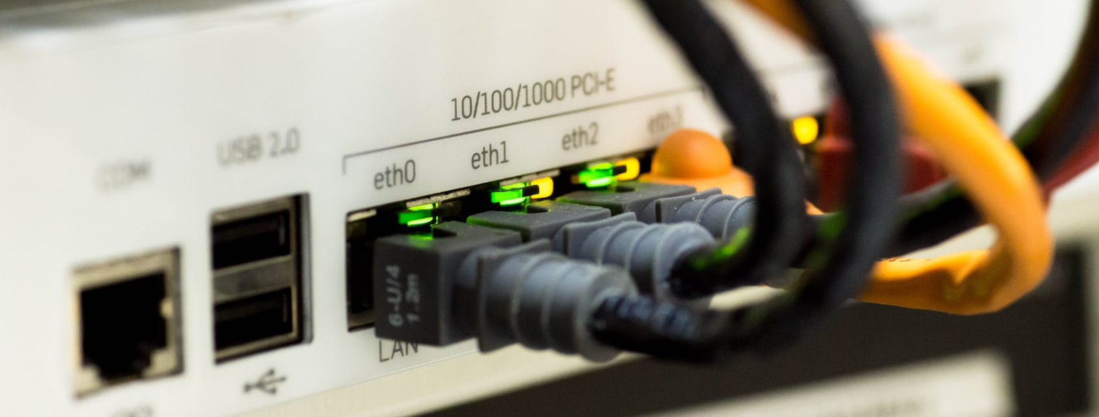 Network cables connected to a managed switch