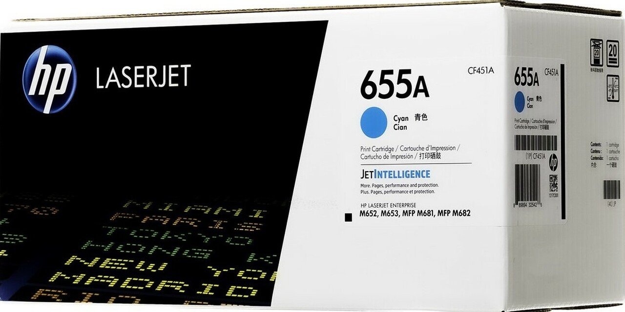 HP 655A Cyan Original LaserJet Toner Cartridge, CF451A