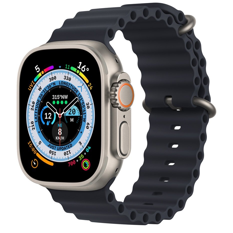 Apple Watch Ultra 49mm Smart Watch With Rugged Titanium Case & Midnight Ocean Band Fitness Tracker Precision GPS Action Button, Extra-Long Battery Life Brighter Retina Display