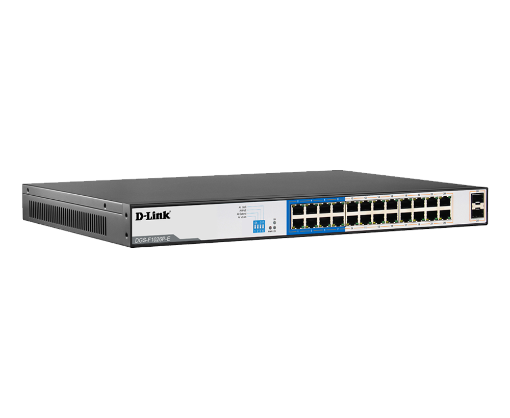 D-Link DGS-F1026P-E24 Port Switch with 10/100/1000Mbps and 2 SFP Ports