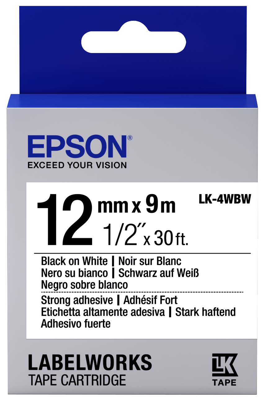 Epson Label Cartridge Strong Adhesive LK-4WBW Black-White 12mm (9m)