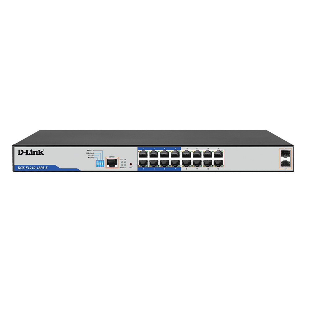 D-Link DGS-F1210-18PS-E 16-Port Gigabit PoE Switch